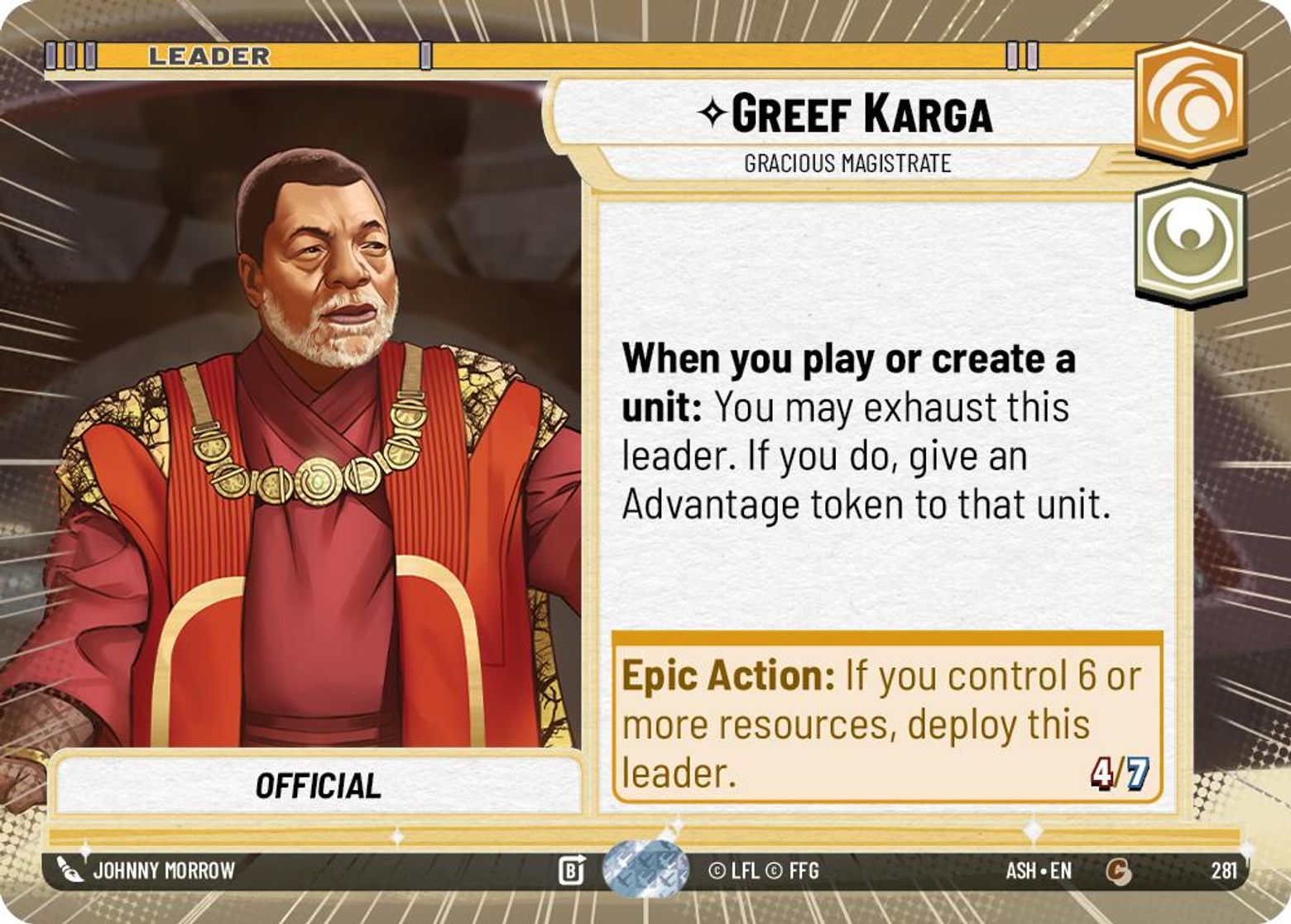 Greef Karga — Gracious Magistrate #281/264 from Ashes of the Empire
